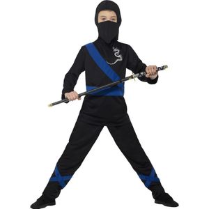 Ninja pak zwart/blauw voor kids - Carnavalskostuums