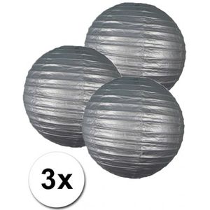 3 bolvormige lampionnen zilver 25 cm - Feestlampionnen