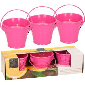 Decoris Citronella kaarsen - in zink potje - set 9x - roze - 5 branduren