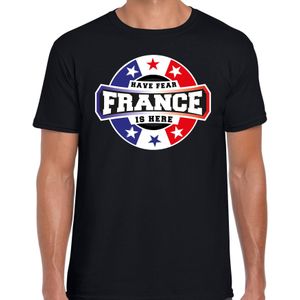 Have fear France is here t-shirt voor Frankrijk supporters zwart voor heren - Feestshirts
