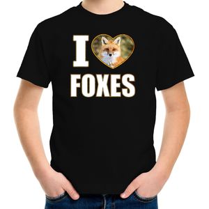 I love foxes t-shirt met dieren foto van een vos zwart voor kinderen - T-shirts