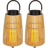 Set van 2x stuks lantaarns/windlichten bamboe met LED kaars 19,5 x 32,5 cm naturel - Lantaarns