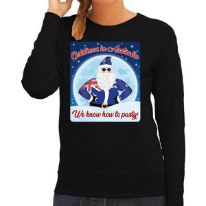 Zwarte foute kersttrui / sweater Christmas in Australia we know how to party voor dames - kerst truien