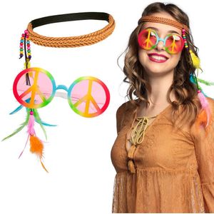 Carnaval verkleed set Hippie - peace party bril en een hoofband - dames - Verkleedbretels