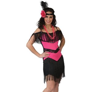 Roze/zwart jaren 20 jurkje voor dames - Carnavalsjurken