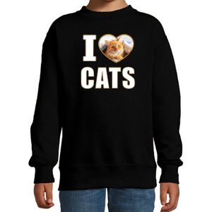 I love cats sweater / trui met dieren foto van een rode kat zwart voor kinderen - Sweaters kinderen