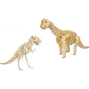 Houten 3D dino puzzel bouwpakket set T-rex en Brachiosaurus - 3D puzzels