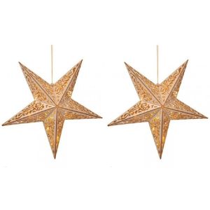 2x stuks houten kerststerren hangdecoratie met verlichting 40 cm - Hangdecoraties - Kerstversiering