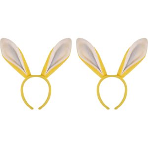 2x stuks konijnen/bunny oren geel met wit voor volwassenen 27 x 28 cm - Verkleedhoofddeksels