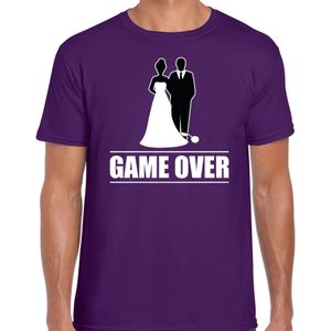 Vrijgezellen feest t-shirt voor heren - Game Over - paars - bachelor party/bruiloft - Feestshirts