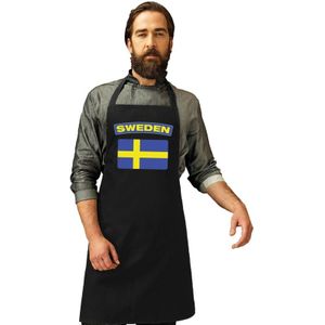 Zweden vlag barbecueschort/ keukenschort zwart volwassenen - Feestschorten