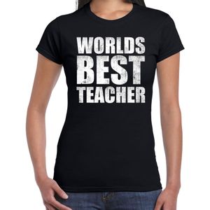 Worlds best teacher / werelds beste lerares cadeau t-shirt zwart dames - Feestshirts