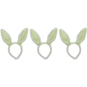 3x Feestartikelen konijn/haas diademen met oren 24 cm wit/groen verkleedaccessoire - Verkleedattributen