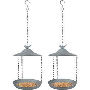 2x stuks metalen vogelbaden/voederschalen hangend 30 cm - Vogelvoederhuisjes