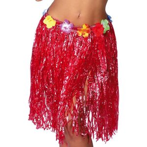 Hawaii verkleed rokje - voor volwassenen - rood - 50 cm - rieten hoela rokje - tropisch - Carnavalskostuums