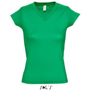 Dames t-shirt  V-hals grasgroen 100% katoen slimfit - T-shirts