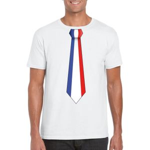 Wit t-shirt met Frankrijk vlag stropdas heren - Feestshirts