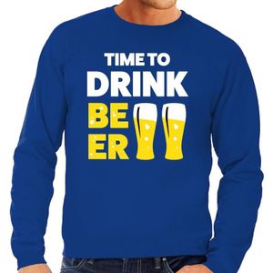 Time to Drink Beer tekst sweater blauw - Feesttruien