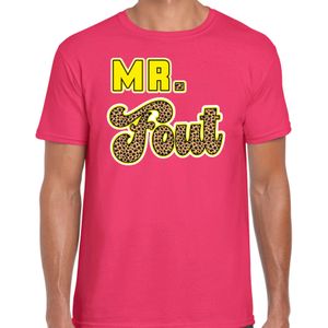 Verkleed t-shirt voor heren - Mr. Fout met giraffe print - roze/geel - carnaval - Feestshirts
