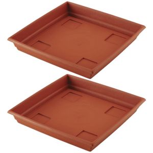 Set van 5x stuks bloempot/plantenpot terra cotta onderschaal/opvangbord kunststof diameter 35 cm - Plantenbakken