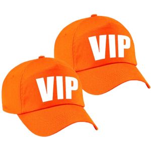 2x stuks VIP pet /cap oranje met witte bedrukking voor kinderen - Verkleedhoofddeksels