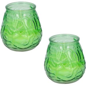 Set van 3x stuks citronella lowboy tafelkaarsen - 10 cm - groen glas - geurkaarsen