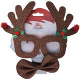 Bruine kerst feestbril met vlinderstrikje 17 cm Kerstaccessoires - Verkleedbrillen