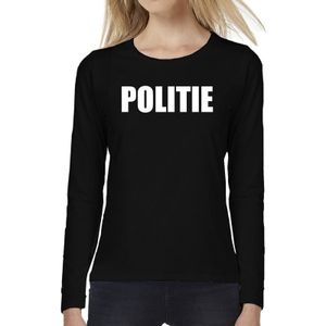 Politie tekst t-shirt long sleeve zwart voor dames - Feestshirts