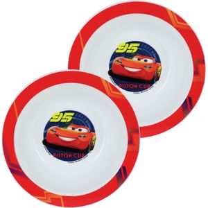 2x zakjes kunststof ontbijtbordje diep Disney Cars 16 cm - Onbreekbare kinder bordjes