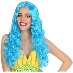 Carnaval dames pruik zeemeermin blauw - Verkleedpruiken