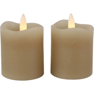 Countryfield LED kaarsen/stompkaarsen - 2x st - beige - D5 x H7,2 cm - timer - warm beige
