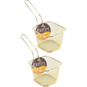 6x stuks gouden patat/snack serveermandjes/frietmandjes 10 cm - Serveerschalen