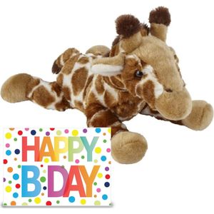 Ravensden - Verjaardag Cadeau Giraffe 25 cm met Happy Birthday Wenskaart