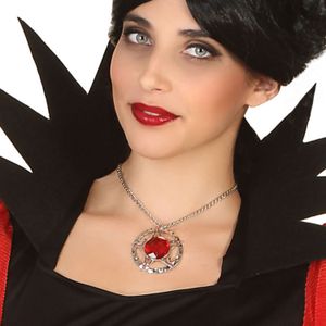 Verkleed sieraden ketting met edelsteen - zilver/rood - dames - kunststof - Heks/vampier - Verkleedketting