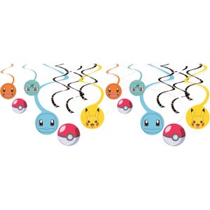 Pokemon themafeest rotorspiralen hangdecoratie - 12x - papier - 40/60 cm - Hangdecoratie