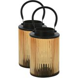 Windlichten/lantaarns - 2 stuks - 12,5 x 16,5 cm - warm wit - metaal