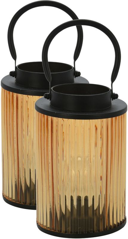 Windlichten/lantaarns - 2 stuks - 12,5 x 16,5 cm - warm wit - metaal