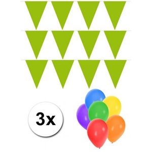 Groot formaat lime groene vlaggenlijnen 3st incl gratis ballonnen - Vlaggenlijnen