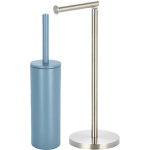 Spirella Badkamer accessoires set - WC-borstel/toiletrollen houder - metaal - lichtblauw/zilver - Luxe uitstraling