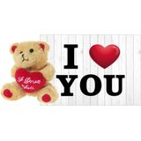 Heunec Knuffelbeer Valentijn I Love You beertje - 10 cm - met Love You wenskaart