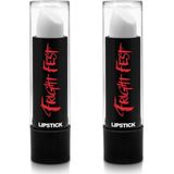 Lippenstift/lipstick - 2x - wit - 4,5 gram - Schmink - Halloween/carnaval - Verkleedlippenstift