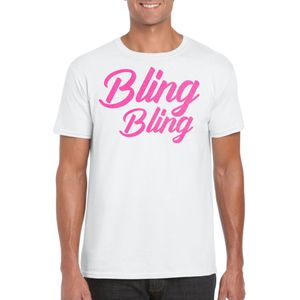 Verkleed T-shirt voor heren - bling - wit - roze glitter - glitter and glamour - carnaval/themafeest - Feestshirts