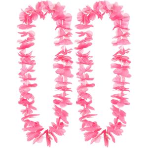 Hawaii krans/slinger - 2x - Tropische kleuren roze - Bloemen hals slingers - Verkleedkransen