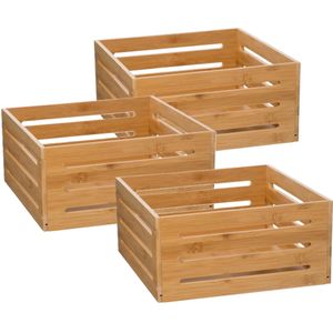 Fruitkisten opslagbox - 3x - open structuur - lichtbruin - hout - L31 x B31 x H15 cm - Opbergkisten