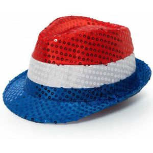 Nederlandse vlag gleufhoed/hoedje met pailletten - rood/wit/blauw - Verkleedhoofddeksels