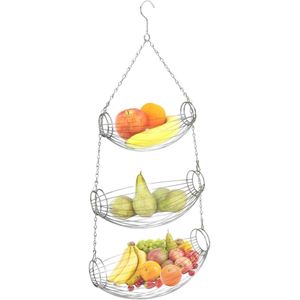 Excellent Houseware Fruitmand - 3-laags - hangend - ijzer - 32 x 22 x 72 cm