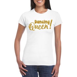 Vrijgezellenfeest verkleed t-shirt dames - Dancing Queen - wit - gouden glitter - foute party - Feestshirts