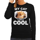 Rode kat katten sweater / trui my cat is serious cool zwart voor dames - Sweaters