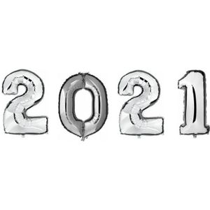 Zilveren 2021 jaarwisseling folieballonnen groot - Ballonnen