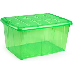 1x Opslagbakken/organizers met deksel 60 liter 63 x 46 x 32 transparant groen - Organizers/opbergbakken